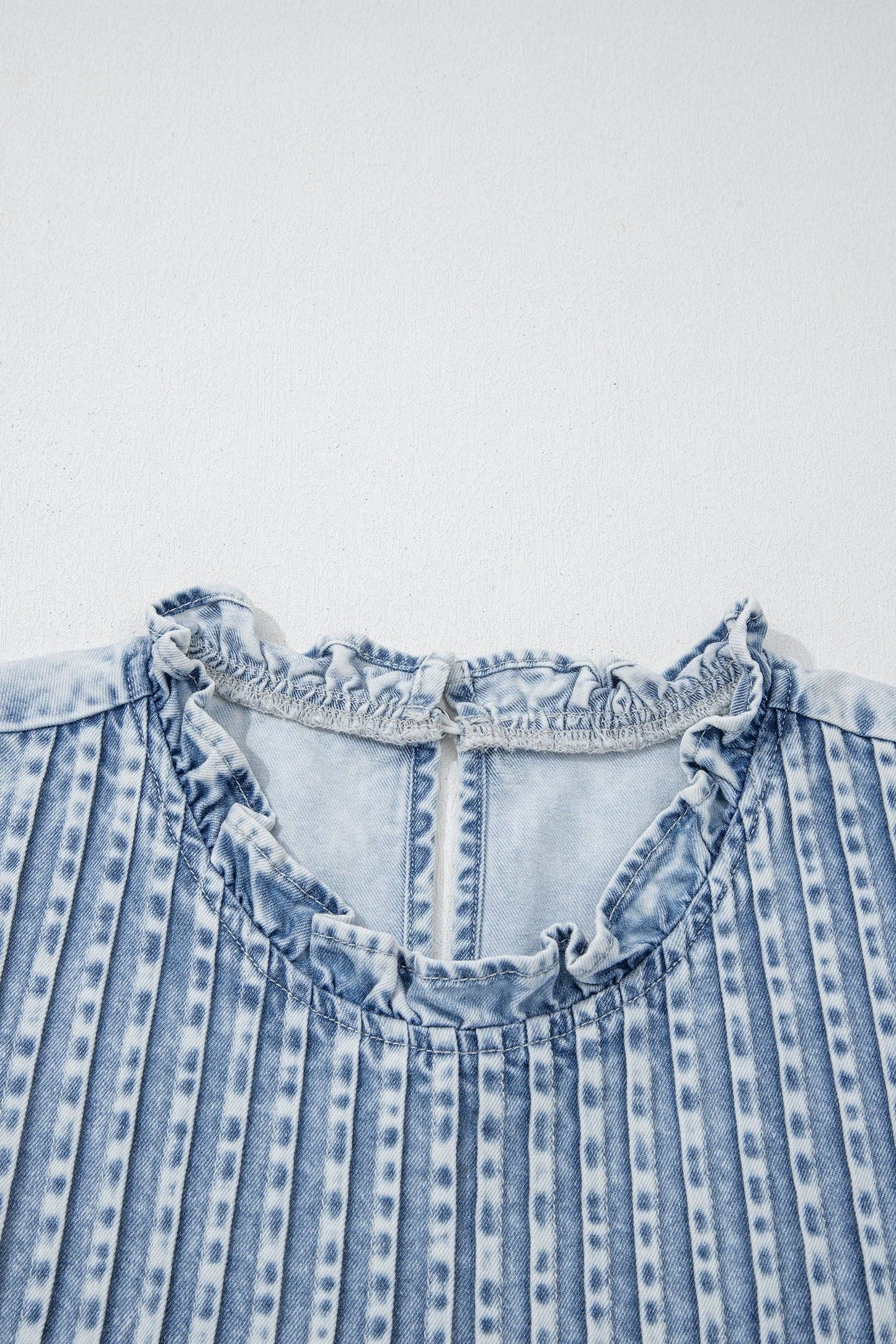 Denim Pleated Ruffle Sleeve Top
