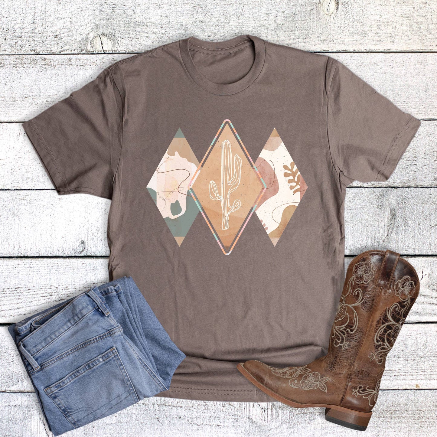 Western Boho Cactus Cowhide Graphic Tee