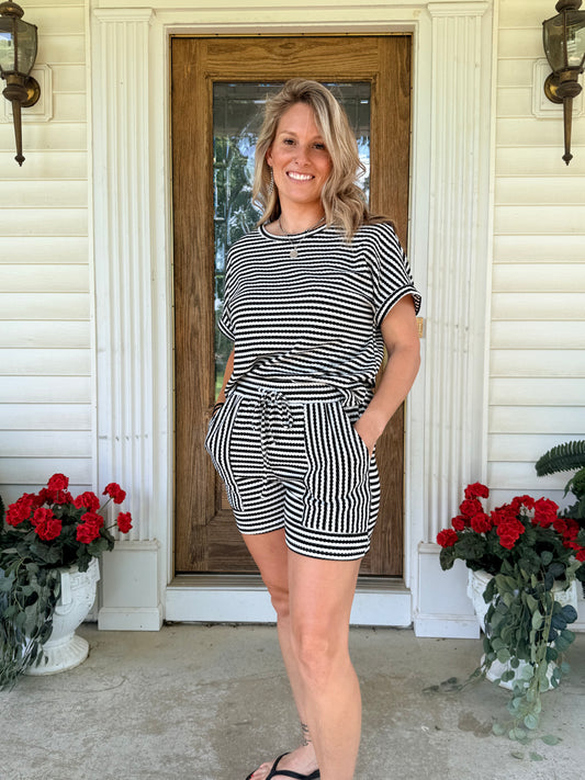 Stripe Textured Knit Top & Short Set