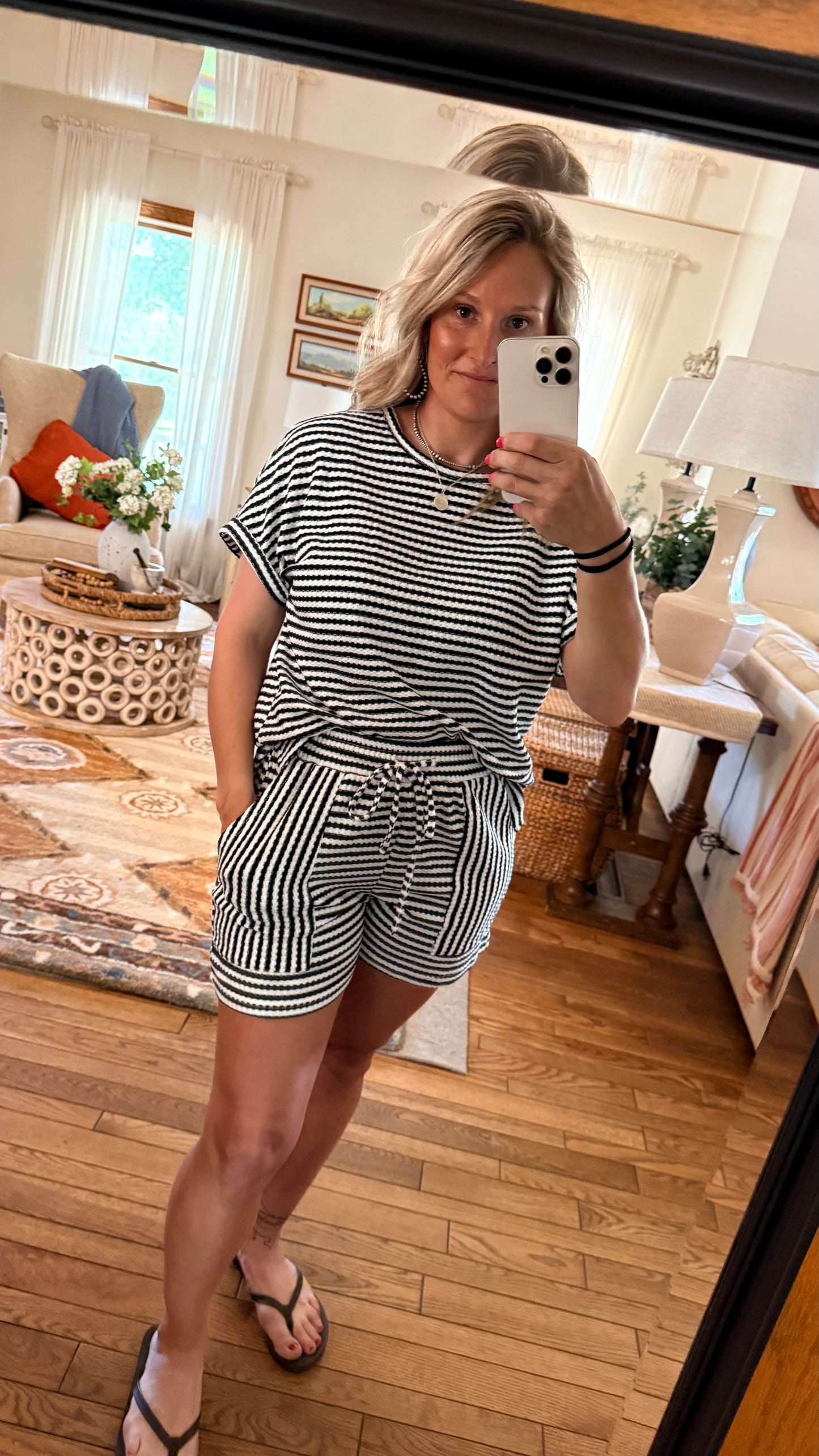 Stripe Textured Knit Top & Short Set