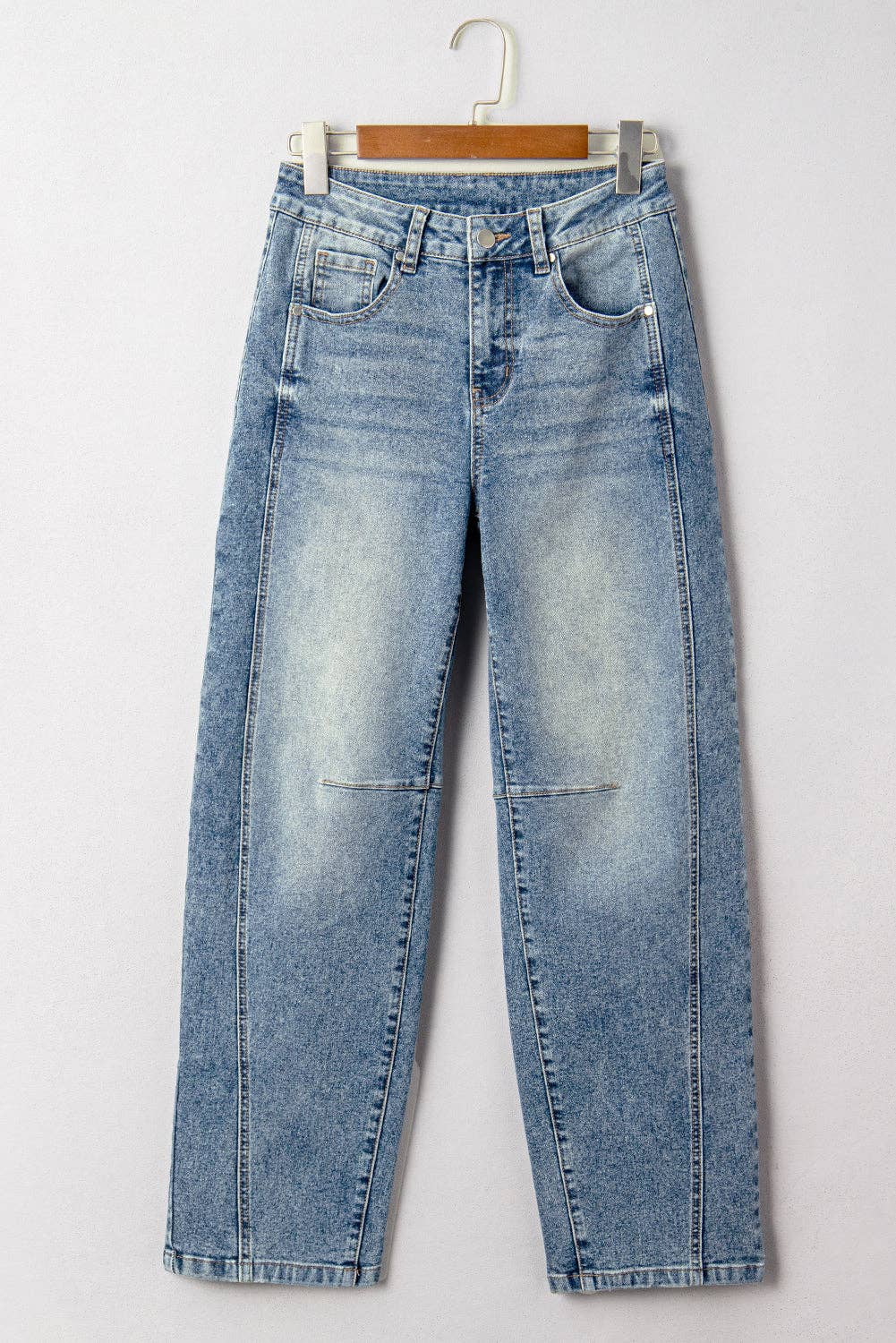 Vintage Washed Seam Detail stretchy barrel Jeans